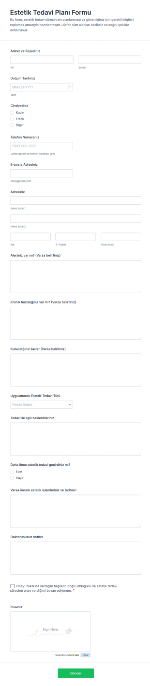 Estetik Tedavi Planı Form Şablonu