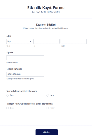 Etkinlik Kayıt Form Şablonu