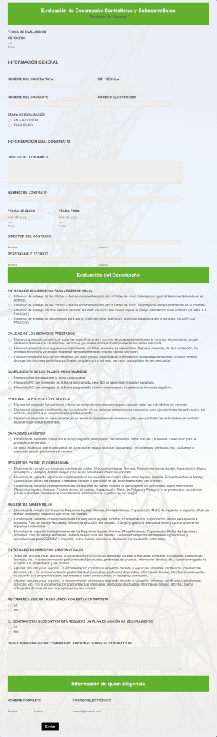 Evaluación De Desempeño Contratistas Y Subcontratistas