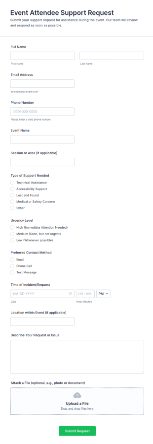 Event Attendee Support Request Form Template