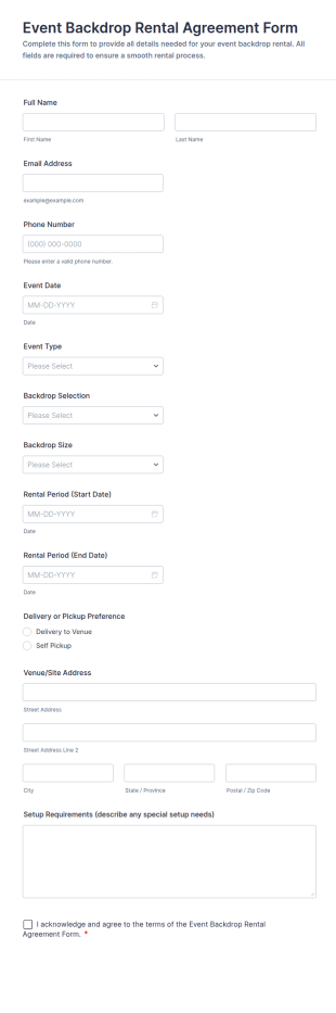 Event Backdrop Rental Agreement Form Template