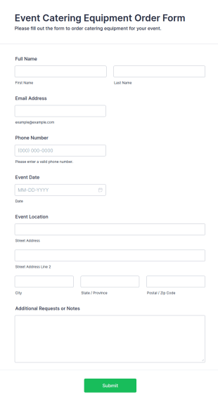 Event Catering Equipment Order Form Template
