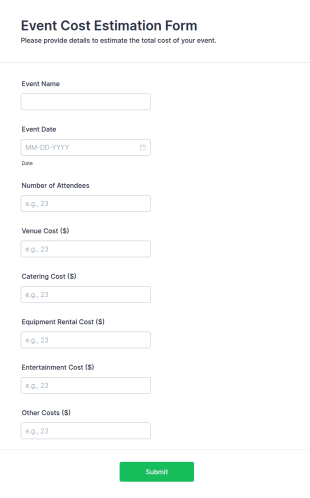 Event Cost Estimation Form Template