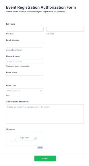 Event Registration Authorization Form Template