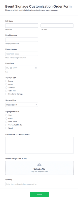 Event Signage Customization Order Form Template