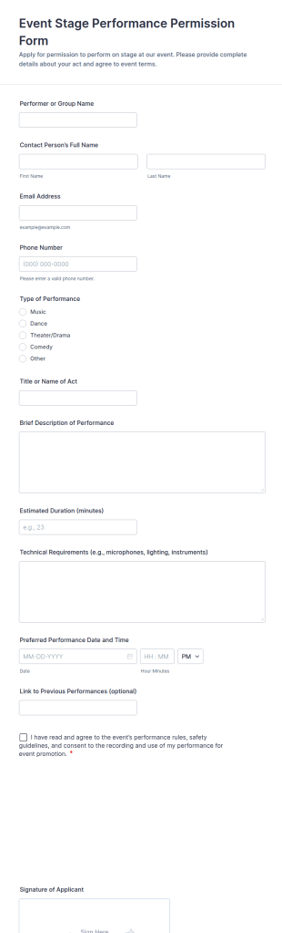 Event Stage Performance Permission Form Template