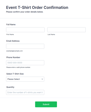 Event T Shirt Order Confirmation Form Template