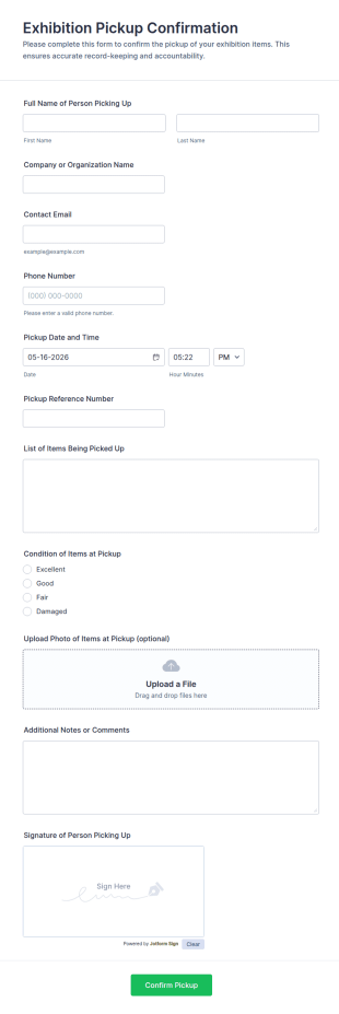 Exhibition Pickup Confirmation Form Template