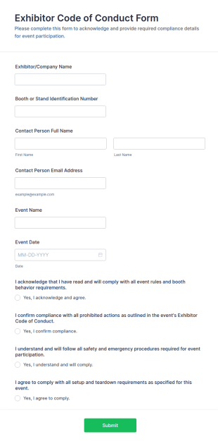 Exhibitor Code Of Conduct Form Template