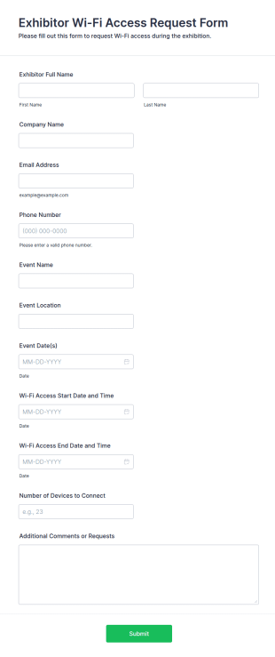 Exhibitor Wi Fi Access Request Form Template