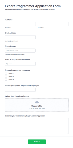 Expert Programmer Application Form Template