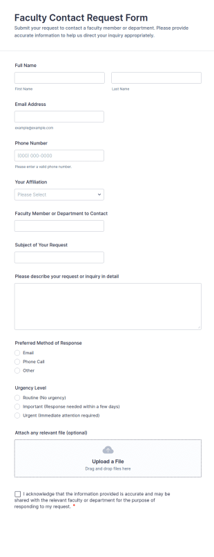 Faculty Contact Request Form Template