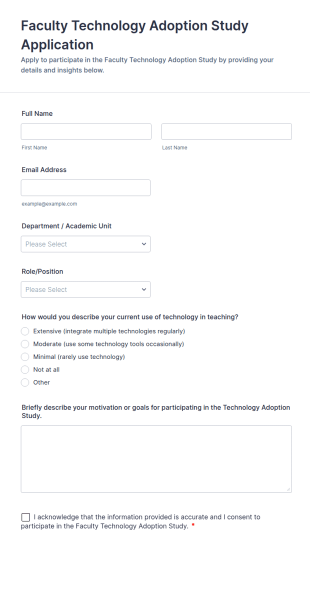 Faculty Technology Adoption Study Application Form Template