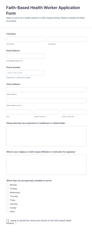 Faith Based Health Worker Application Form Template