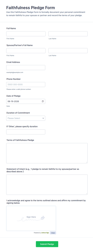 Faithfulness Pledge Form Template