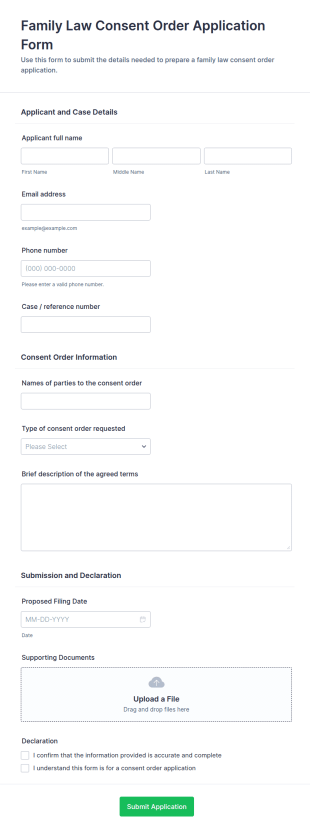 Family Law Consent Order Application Form Template