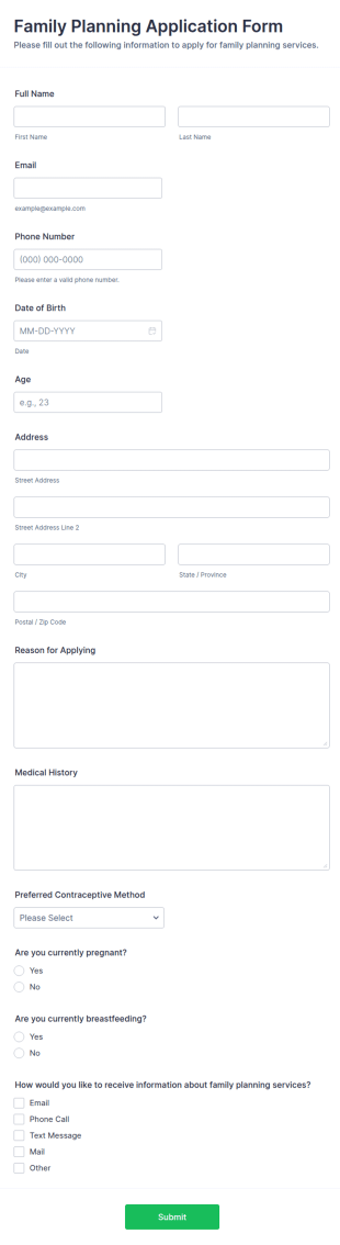 Family Planning Application Form Template