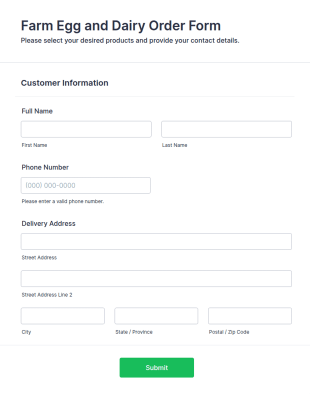 Farm Egg And Dairy Order Form Template