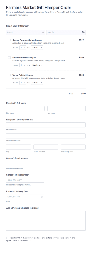 Farmers Market Gift Hamper Order Form Template