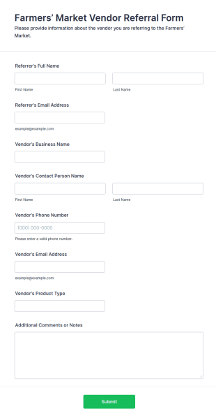 Farmers’ Market Vendor Referral Form Template