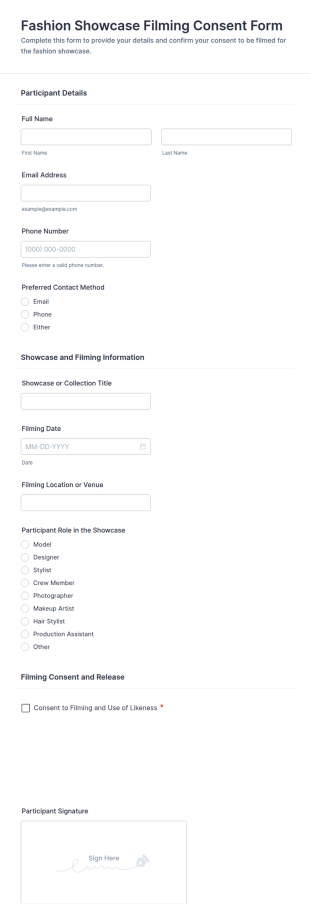Fashion Showcase Filming Consent Form Template