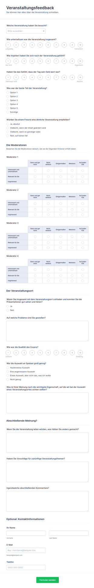 Feedback Formular F&uuml;r Moderatoren