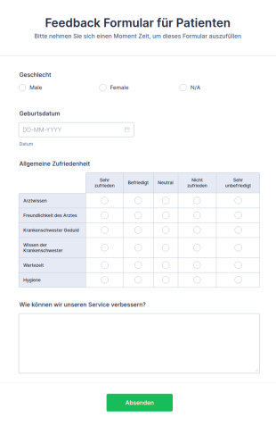 Feedback Formular F&uuml;r Patienten