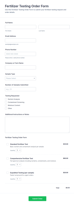Fertilizer Testing Order Form Template