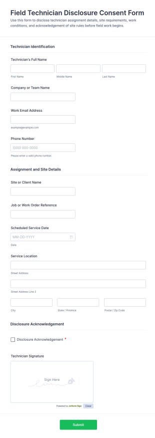 Field Technician Disclosure Consent Form Template