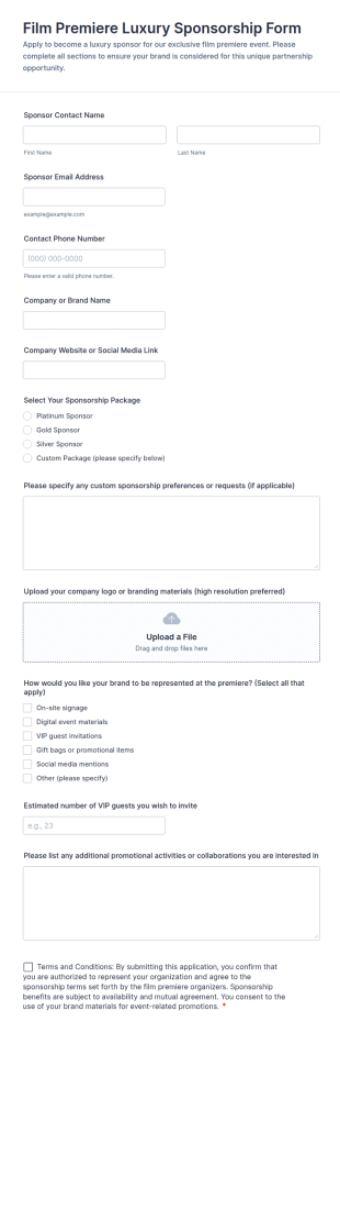 Film Premiere Luxury Sponsorship Form Template