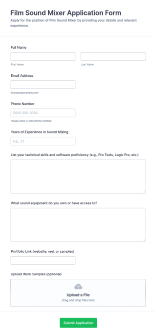 Film Sound Mixer Application Form Template
