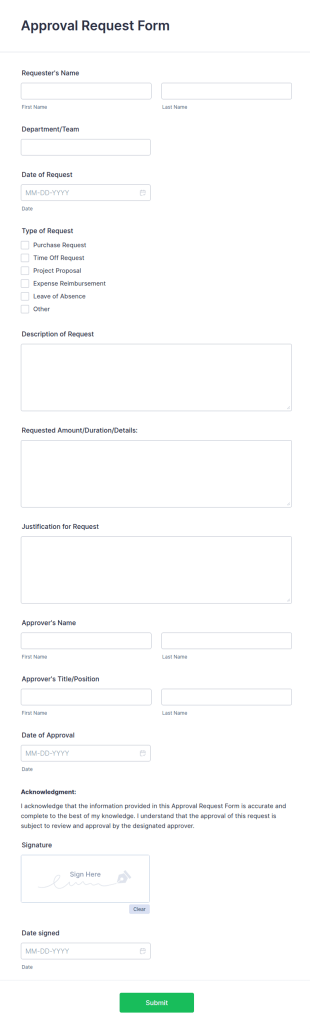 Approval Request Form Template