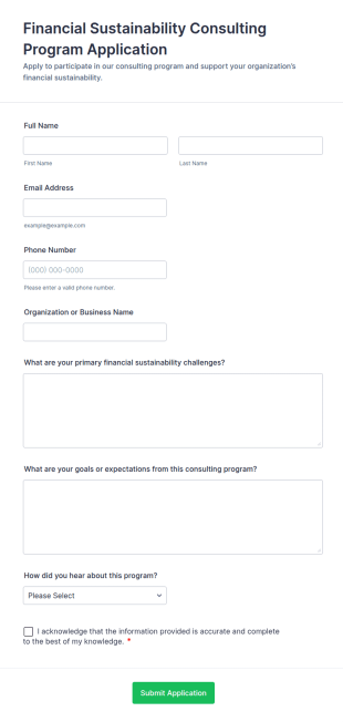 Financial Sustainability Consulting Program Application Form Template