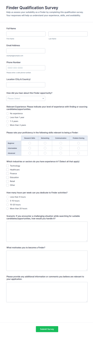 Finder Qualification Survey Form Template