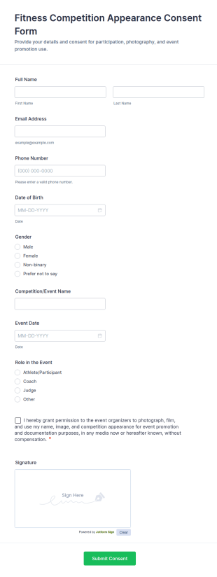Fitness Competition Appearance Consent Form Template