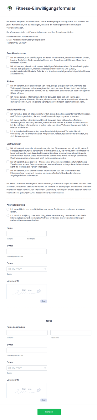 Fitness Einwilligungsformular