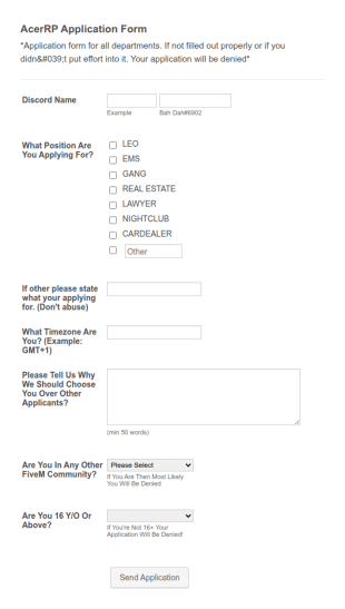 Fivem Application Form AcerRP