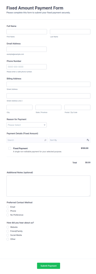 Fixed Amount Payment Form Template