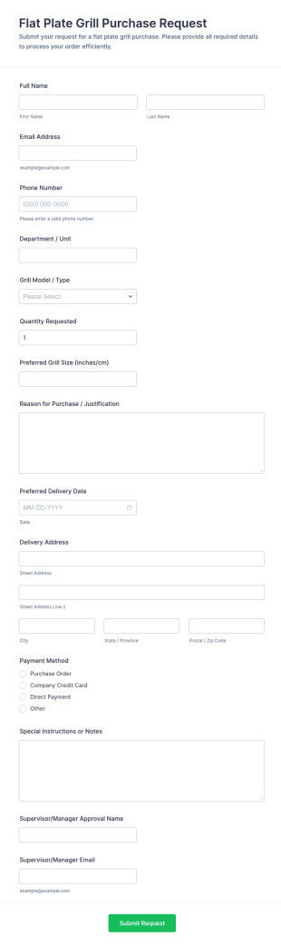 Flat Plate Grill Purchase Request Form Template