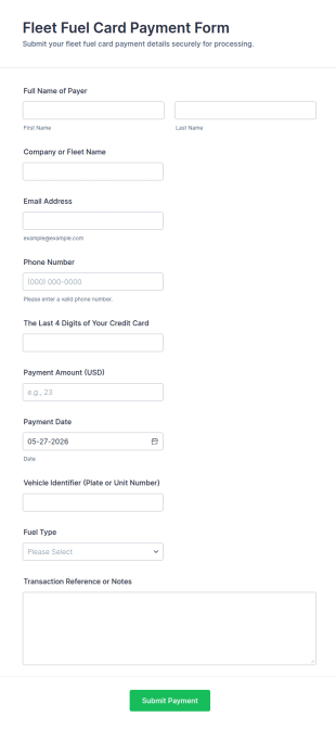 Fleet Fuel Card Payment Form Template