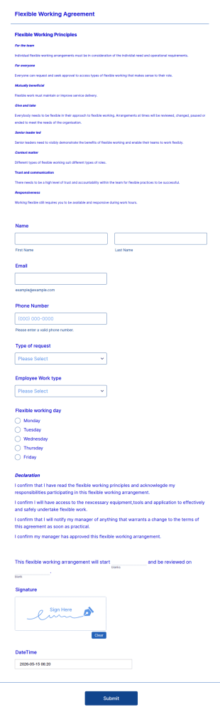 Flexible Working Arrangement Form Template