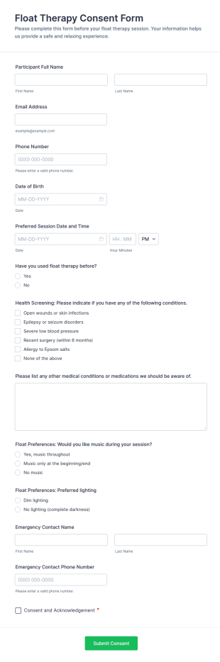 Float Therapy Consent Form Template