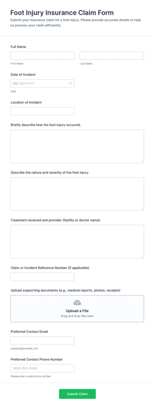 Foot Injury Insurance Claim Form Template