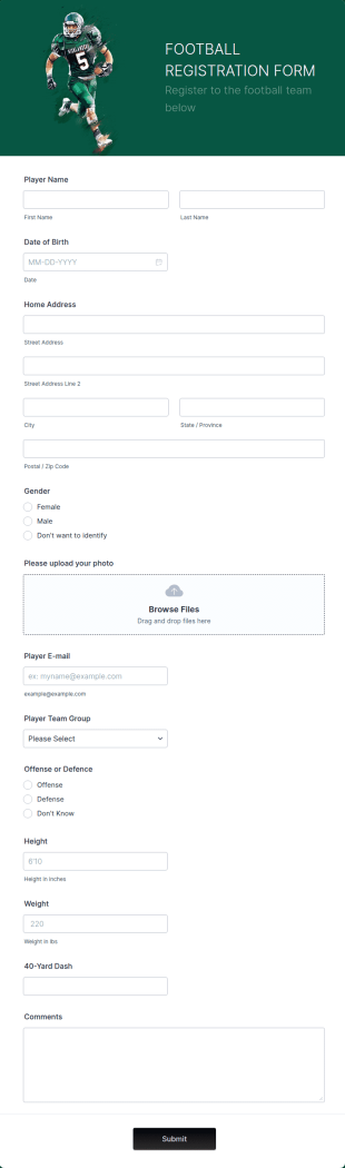 Football Registration Form Template