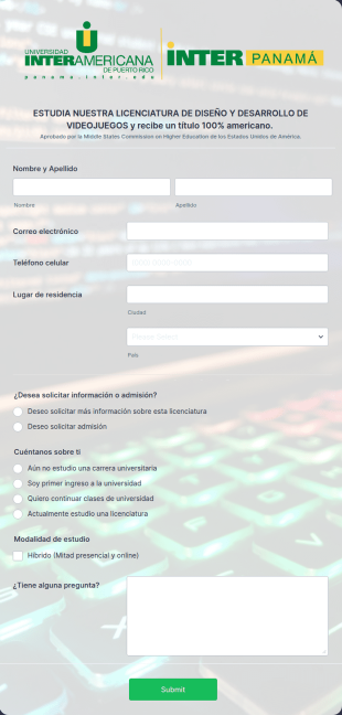Form LICENCIATURA EN VIDEOJUEGOS  2021