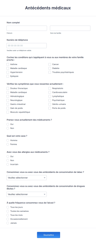 Formulaire D'antécédents Médicaux HIPAA