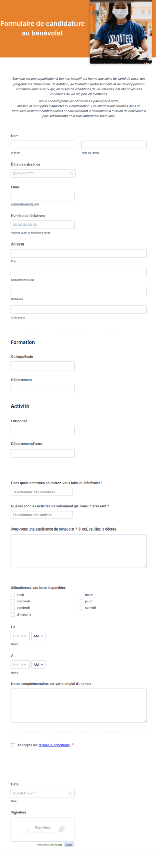 Formulaire De Candidature Au Bénévolat
