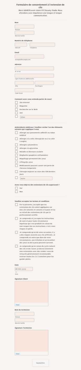 Formulaire De Consentement à L'extension De Cils