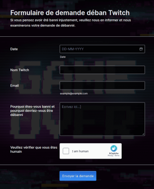 Formulaire De Demande Déban Twitch