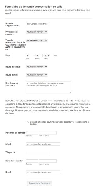 Formulaire De Réservation De Salle